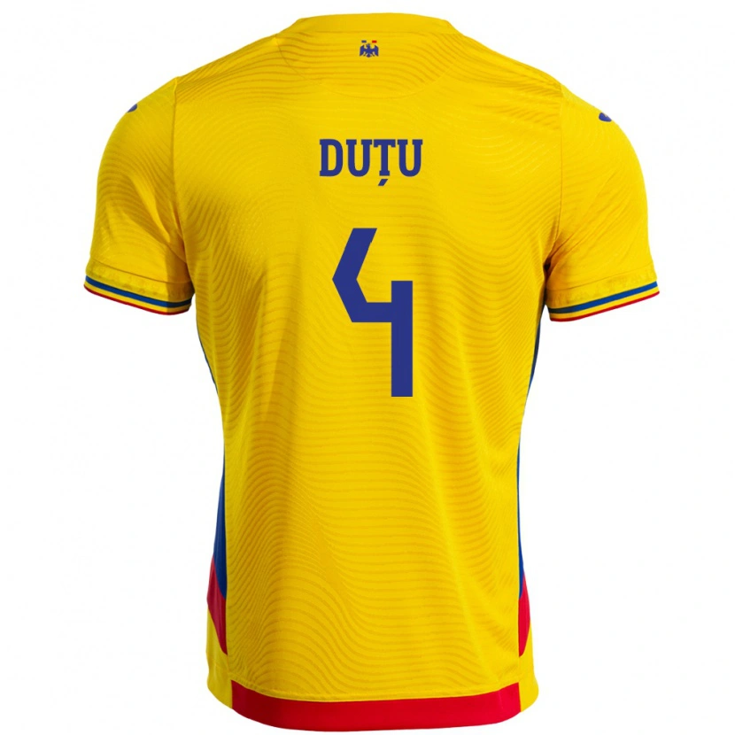 Danxen Män Rumänien Ștefan Duțu #4 Gul Hemmatröja Matchtröjor 24-26 Tröjor T-Tröja