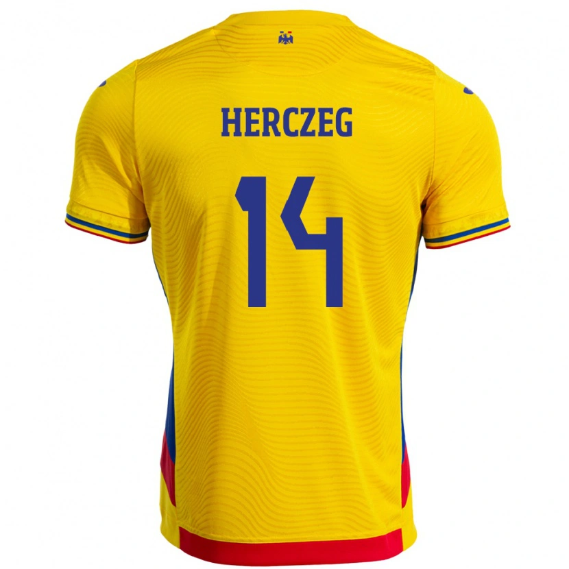 Danxen Män Rumänien Andrea Herczeg #14 Gul Hemmatröja Matchtröjor 24-26 Tröjor T-Tröja