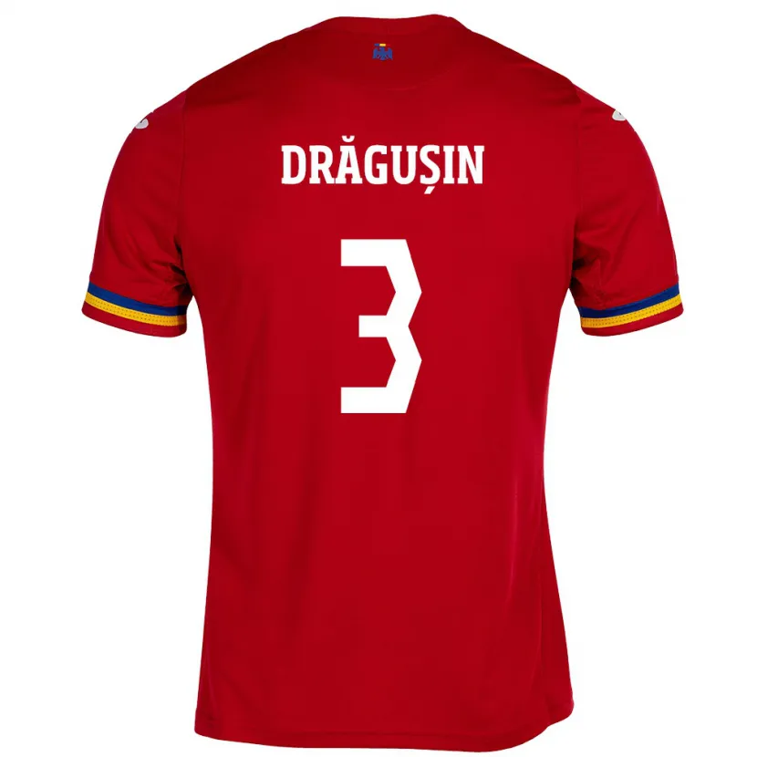 Danxen Män Rumänien Radu Drăgușin #3 Röd Bortatröja Matchtröjor 24-26 Tröjor T-Tröja