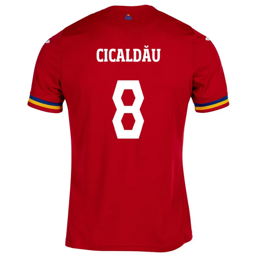 Danxen Män Rumänien Alexandru Cicâldău #8 Röd Bortatröja Matchtröjor 24-26 Tröjor T-Tröja
