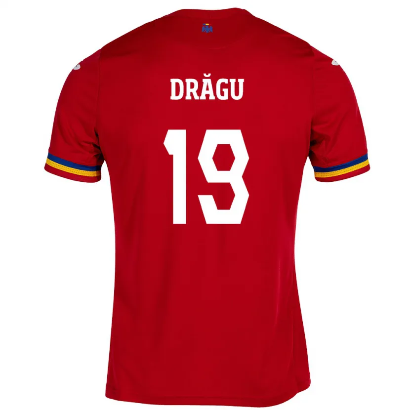Danxen Män Rumänien Denis Drăguş #19 Röd Bortatröja Matchtröjor 24-26 Tröjor T-Tröja