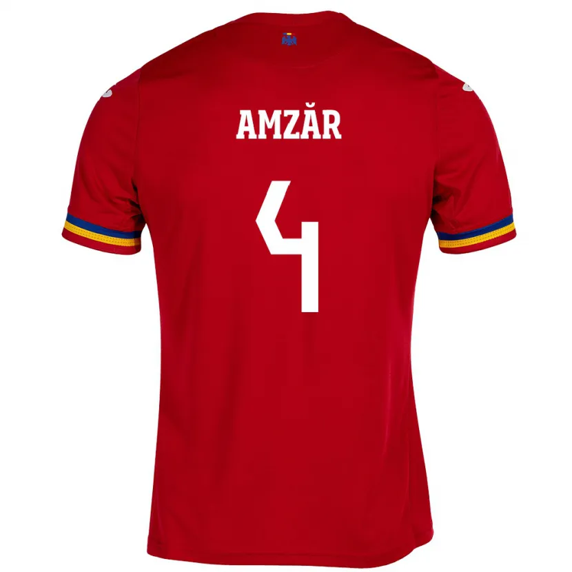 Danxen Män Rumänien Costin Amzăr #4 Röd Bortatröja Matchtröjor 24-26 Tröjor T-Tröja