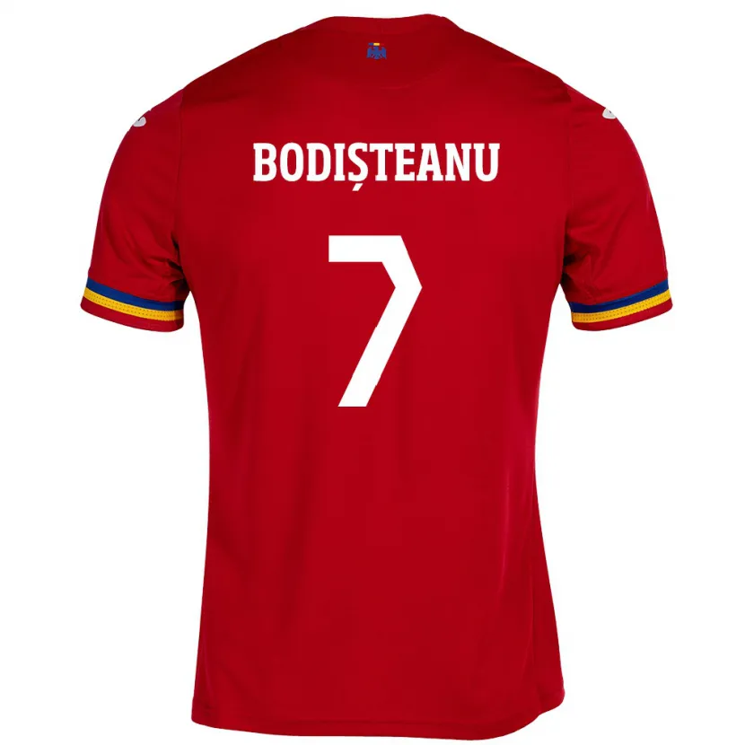 Danxen Män Rumänien Ștefan Bodișteanu #7 Röd Bortatröja Matchtröjor 24-26 Tröjor T-Tröja