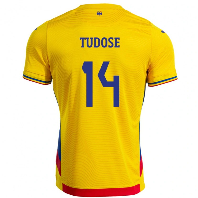 Danxen Kvinnor Rumänien Mario Tudose #14 Gul Hemmatröja Matchtröjor 24-26 Tröjor T-Tröja