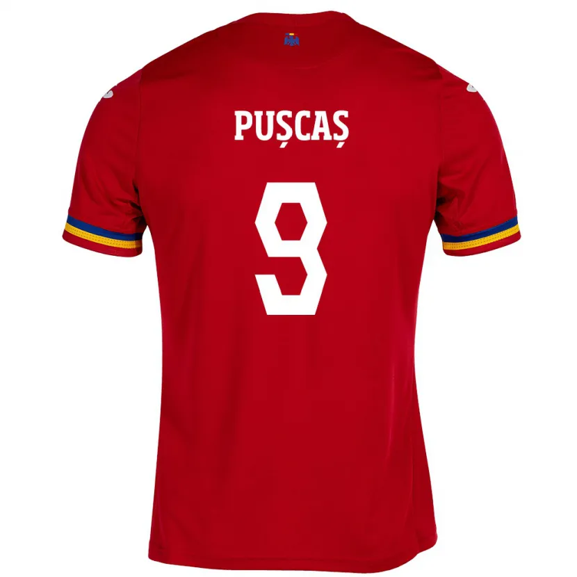 Danxen Kvinnor Rumänien George Pușcaș #9 Röd Bortatröja Matchtröjor 24-26 Tröjor T-Tröja