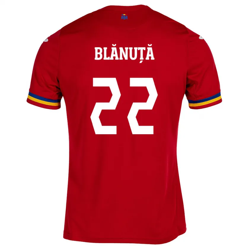 Danxen Kvinnor Rumänien Vladislav Blănuță #22 Röd Bortatröja Matchtröjor 24-26 Tröjor T-Tröja