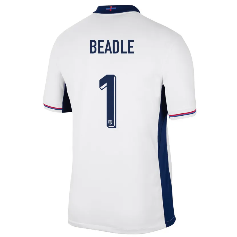 Danxen Barn England James Beadle #1 Vit Hemmatröja Matchtröjor 24-26 Tröjor T-Tröja