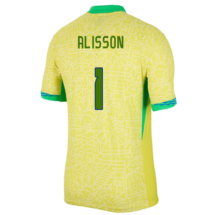 Danxen Barn Brasilien Alisson #1 Gul Hemmatröja Matchtröjor 24-26 Tröjor T-Tröja