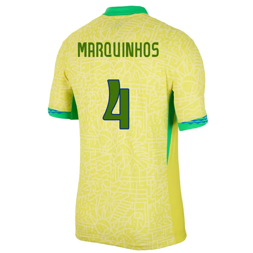 Danxen Barn Brasilien Marquinhos #4 Gul Hemmatröja Matchtröjor 24-26 Tröjor T-Tröja