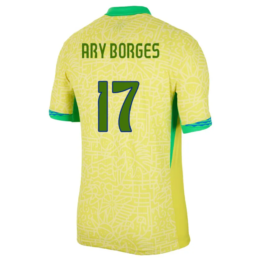 Danxen Barn Brasilien Ary Borges #17 Gul Hemmatröja Matchtröjor 24-26 Tröjor T-Tröja
