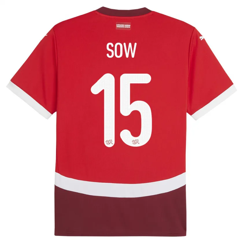 Danxen Barn Schweiz Djibril Sow #15 Röd Hemmatröja Matchtröjor 24-26 Tröjor T-Tröja
