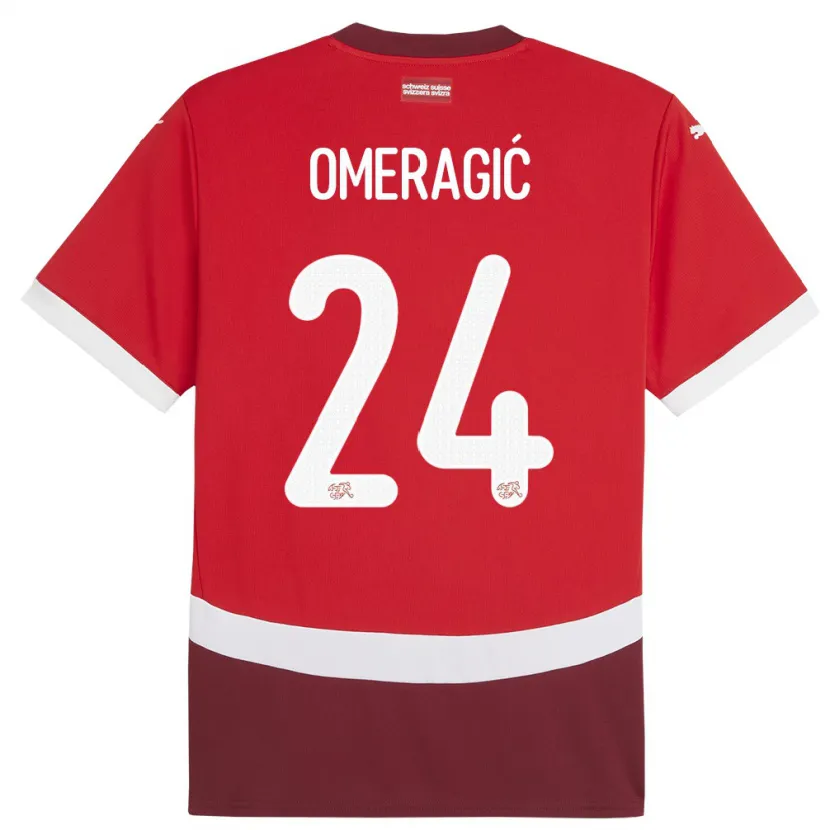 Danxen Barn Schweiz Becir Omeragic #24 Röd Hemmatröja Matchtröjor 24-26 Tröjor T-Tröja