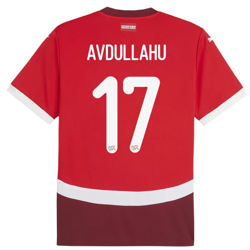 Danxen Barn Schweiz Leon Avdullahu #17 Röd Hemmatröja Matchtröjor 24-26 Tröjor T-Tröja