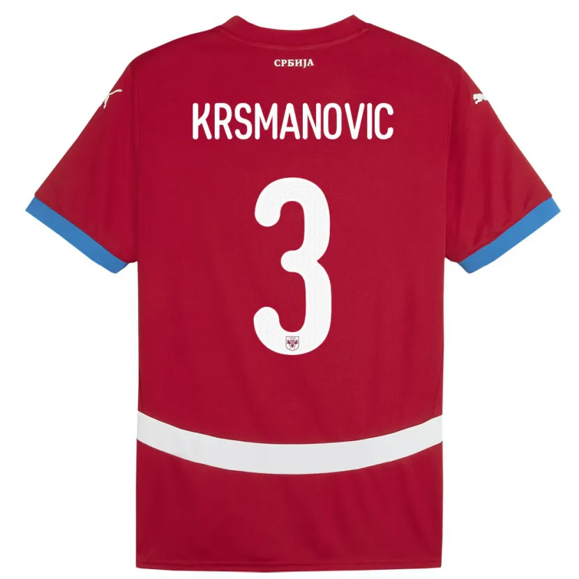 Danxen Barn Serbien Nemanja Krsmanovic #3 Röd Hemmatröja Matchtröjor 24-26 Tröjor T-Tröja