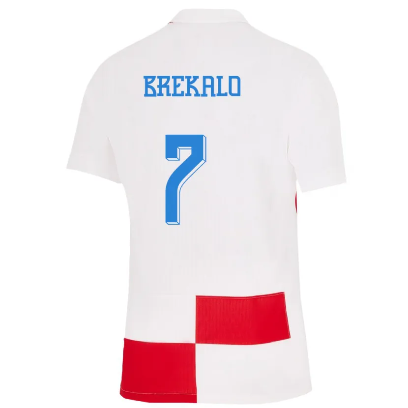 Danxen Barn Kroatien Josip Brekalo #7 Vit Röd Hemmatröja Matchtröjor 24-26 Tröjor T-Tröja