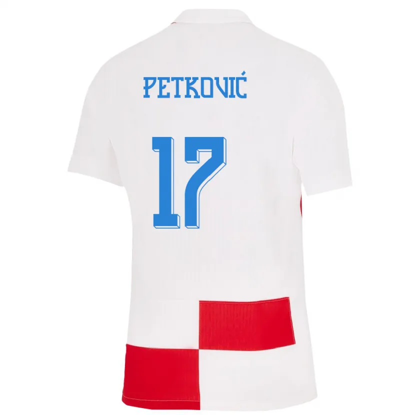 Danxen Barn Kroatien Bruno Petkovic #17 Vit Röd Hemmatröja Matchtröjor 24-26 Tröjor T-Tröja