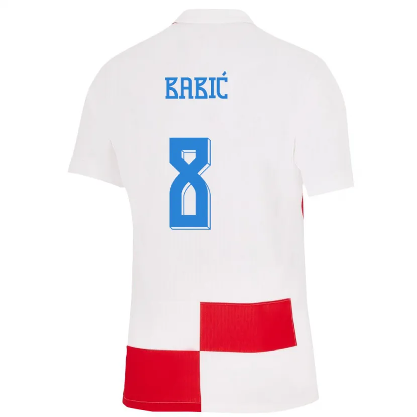 Danxen Barn Kroatien Andro Babic #8 Vit Röd Hemmatröja Matchtröjor 24-26 Tröjor T-Tröja