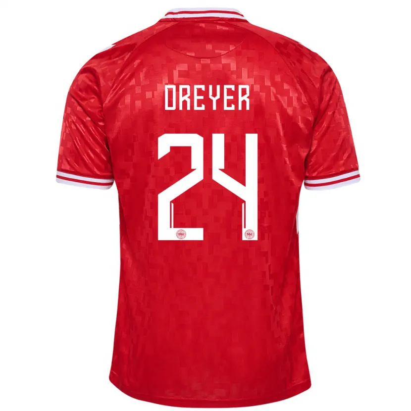 Danxen Barn Danmark Anders Dreyer #24 Röd Hemmatröja Matchtröjor 24-26 Tröjor T-Tröja