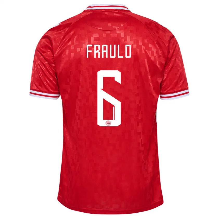 Danxen Barn Danmark Oscar Fraulo #6 Röd Hemmatröja Matchtröjor 24-26 Tröjor T-Tröja