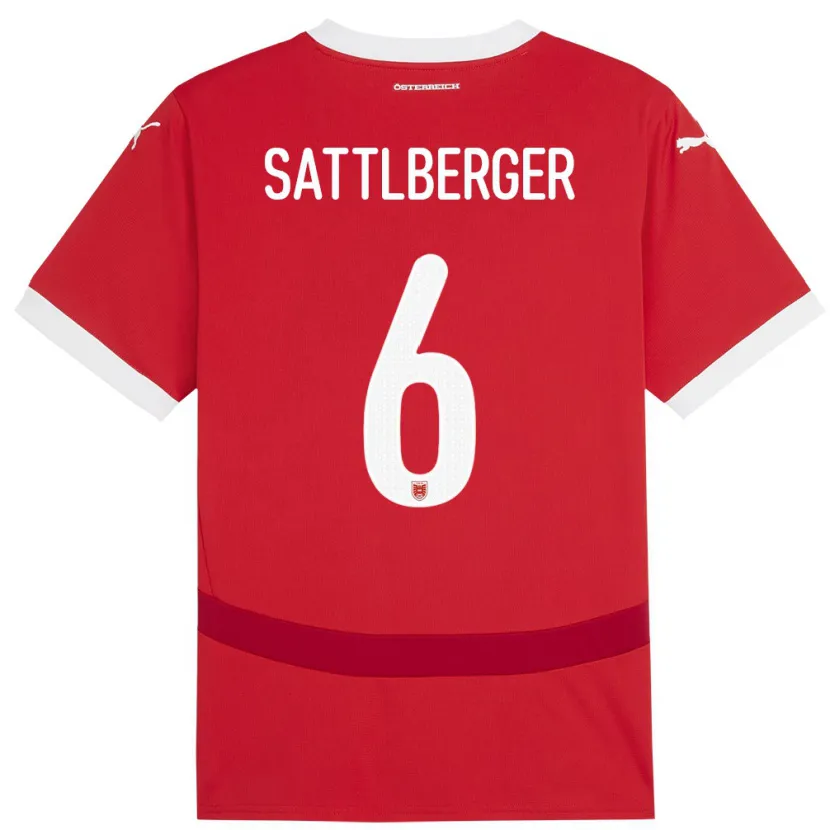 Danxen Barn Österrike Nikolas Sattlberger #6 Röd Hemmatröja Matchtröjor 24-26 Tröjor T-Tröja
