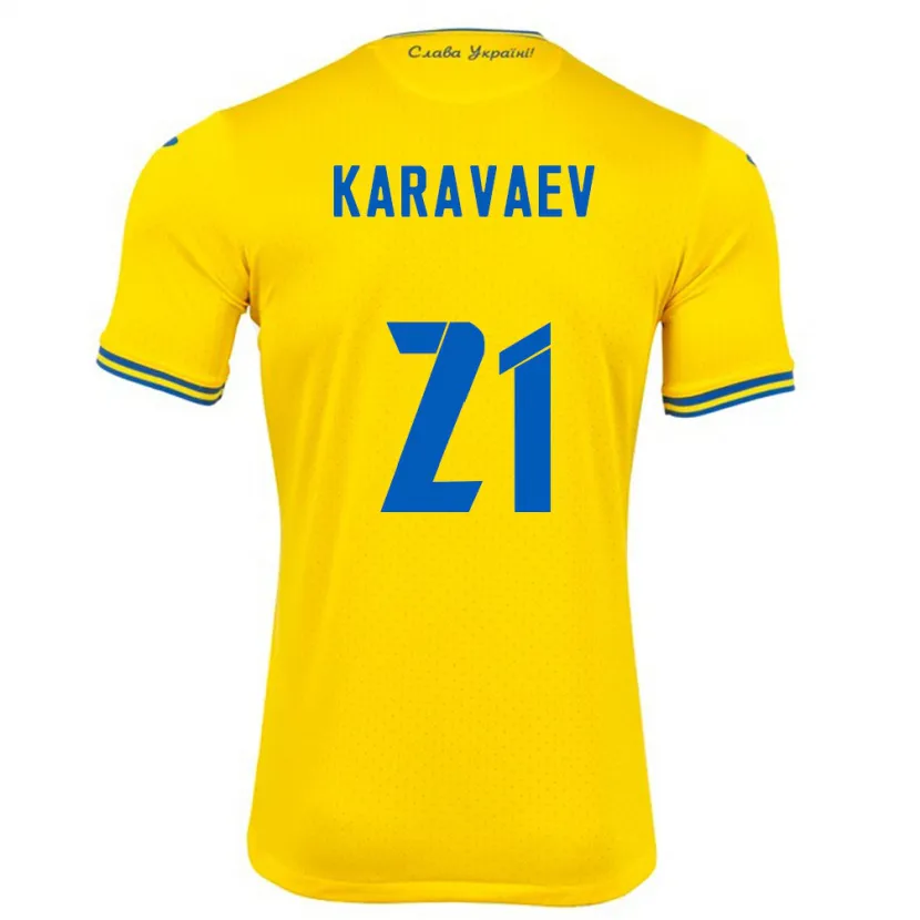 Danxen Barn Ukraina Oleksandr Karavaev #21 Gul Hemmatröja Matchtröjor 24-26 Tröjor T-Tröja