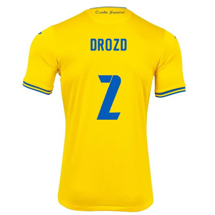 Danxen Barn Ukraina Anton Drozd #2 Gul Hemmatröja Matchtröjor 24-26 Tröjor T-Tröja