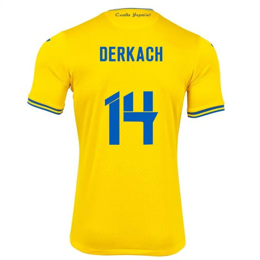 Danxen Barn Ukraina Yana Derkach #14 Gul Hemmatröja Matchtröjor 24-26 Tröjor T-Tröja