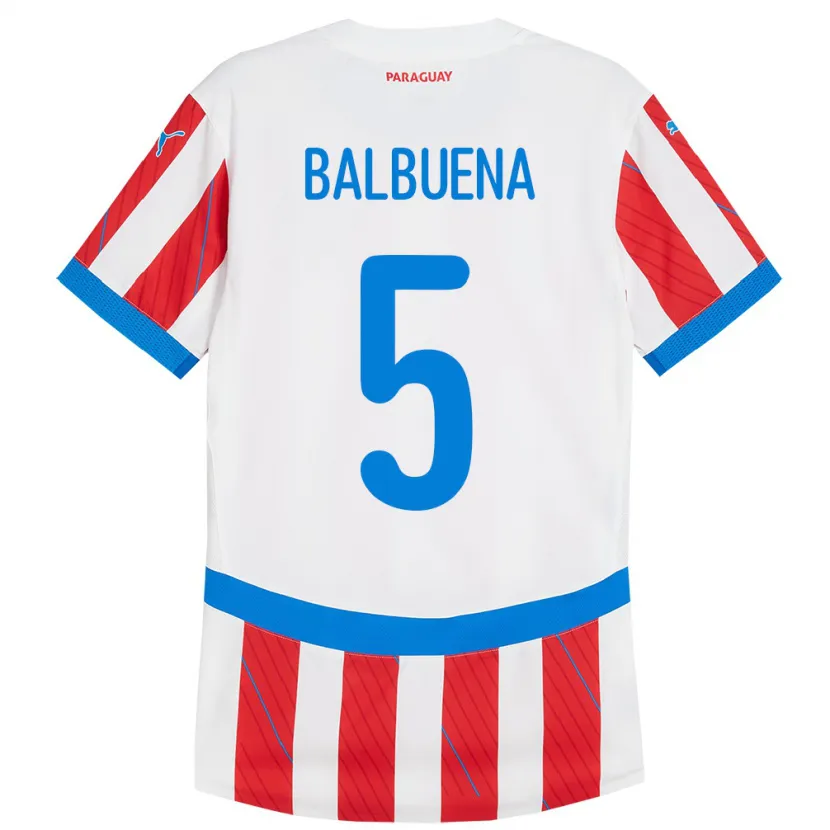 Danxen Barn Paraguay Fabián Balbuena #5 Vit Röd Hemmatröja Matchtröjor 24-26 Tröjor T-Tröja