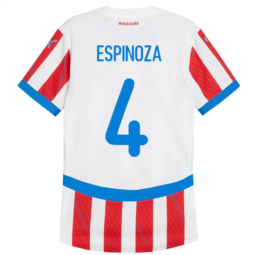 Danxen Barn Paraguay Matías Espinoza #4 Vit Röd Hemmatröja Matchtröjor 24-26 Tröjor T-Tröja