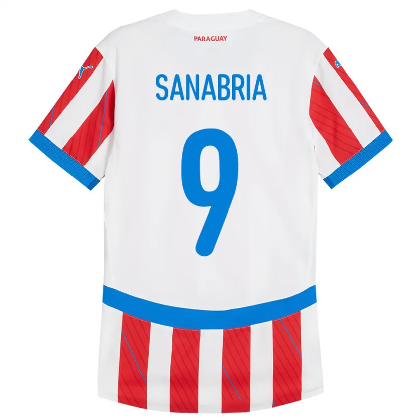 Danxen Barn Paraguay Antonio Sanabria #9 Vit Röd Hemmatröja Matchtröjor 24-26 Tröjor T-Tröja