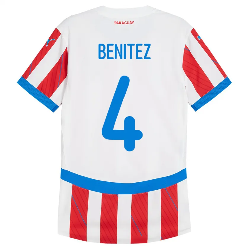 Danxen Barn Paraguay Gastón Benítez #4 Vit Röd Hemmatröja Matchtröjor 24-26 Tröjor T-Tröja