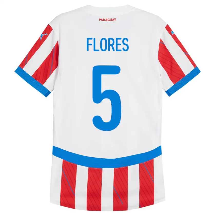 Danxen Barn Paraguay Gilberto Flores #5 Vit Röd Hemmatröja Matchtröjor 24-26 Tröjor T-Tröja