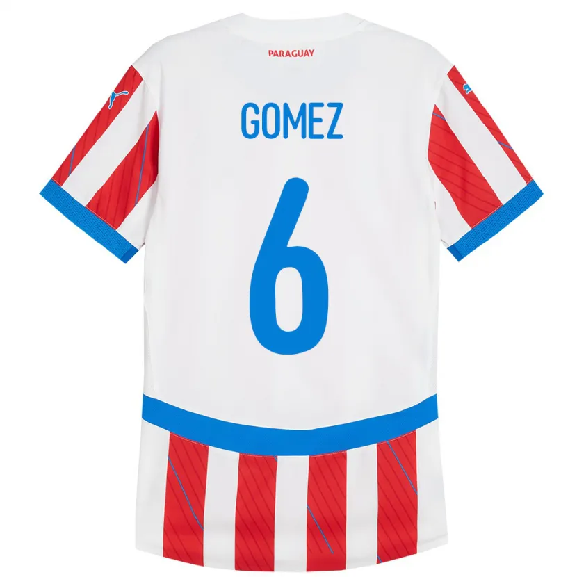 Danxen Barn Paraguay Marcos Gómez #6 Vit Röd Hemmatröja Matchtröjor 24-26 Tröjor T-Tröja