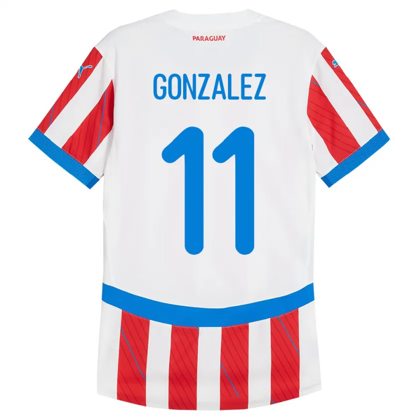 Danxen Barn Paraguay Enso González #11 Vit Röd Hemmatröja Matchtröjor 24-26 Tröjor T-Tröja