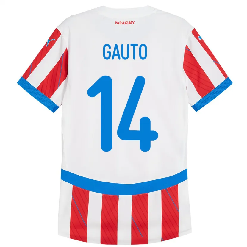 Danxen Barn Paraguay Ariel Gauto #14 Vit Röd Hemmatröja Matchtröjor 24-26 Tröjor T-Tröja