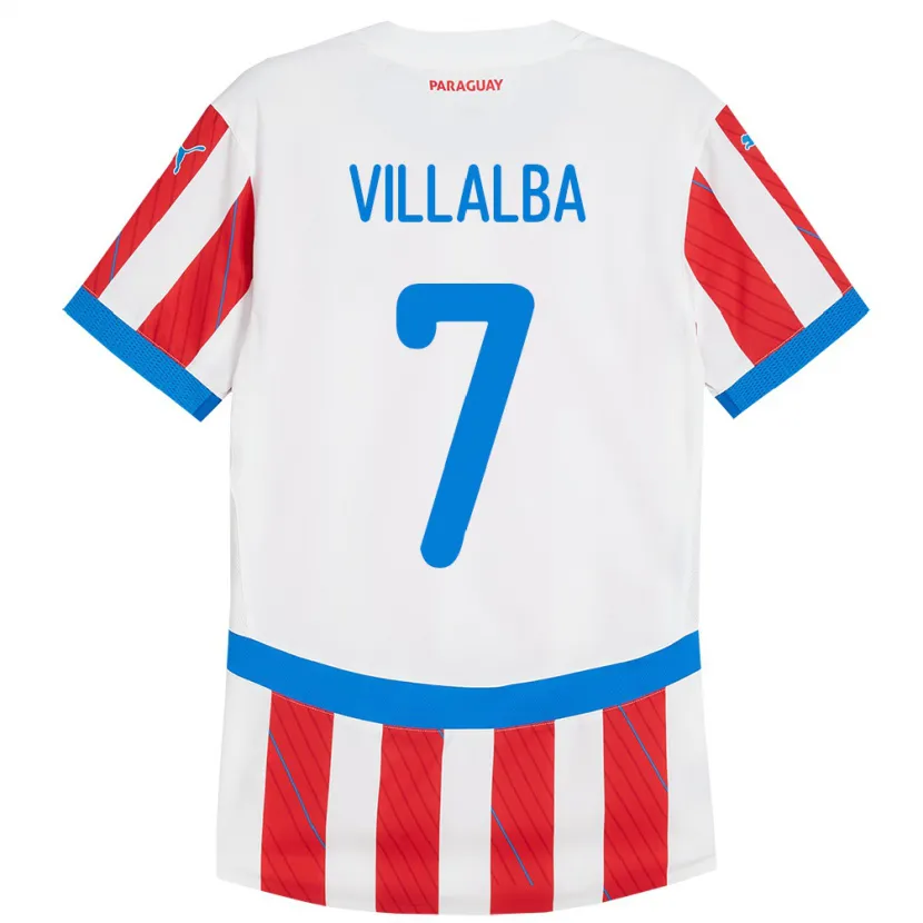 Danxen Barn Paraguay Rodrigo Villalba #7 Vit Röd Hemmatröja Matchtröjor 24-26 Tröjor T-Tröja