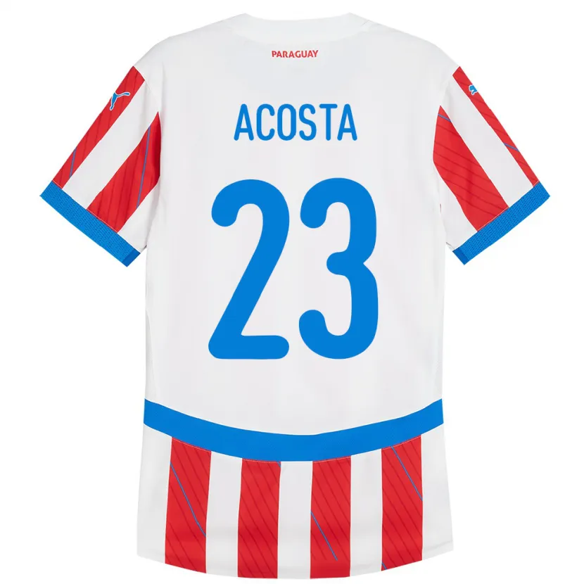 Danxen Barn Paraguay Fátima Acosta #23 Vit Röd Hemmatröja Matchtröjor 24-26 Tröjor T-Tröja
