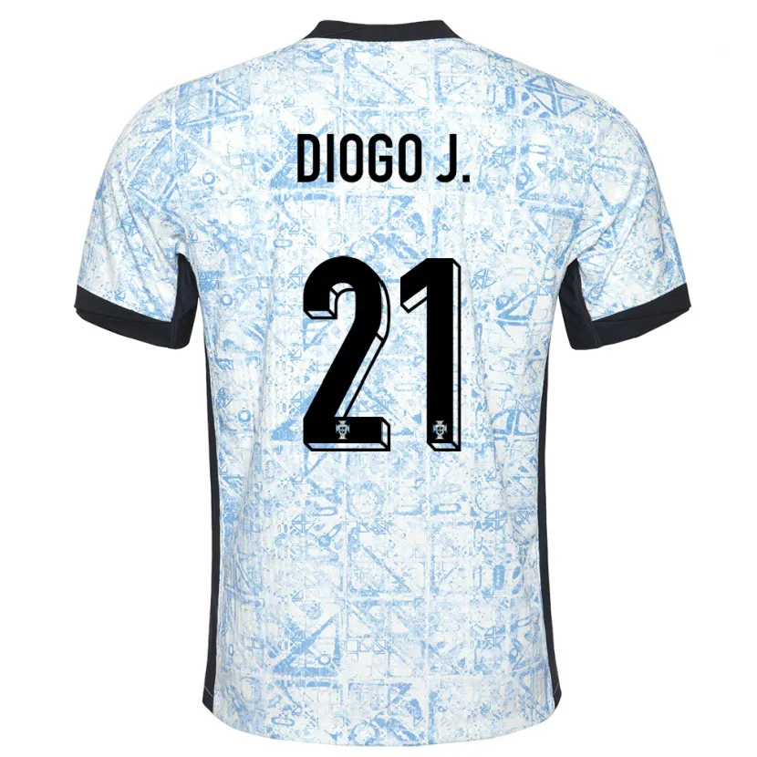 Danxen Barn Portugal Diogo Jota #21 Gräddblå Bortatröja Matchtröjor 24-26 Tröjor T-Tröja