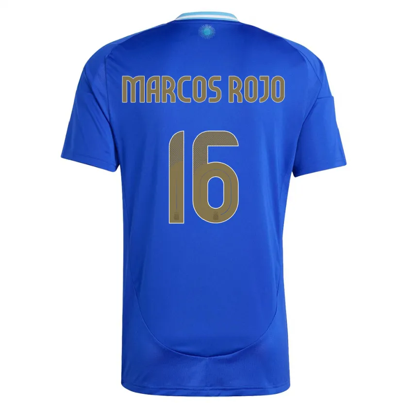 Danxen Barn Argentina Marcos Rojo #16 Blå Bortatröja Matchtröjor 24-26 Tröjor T-Tröja