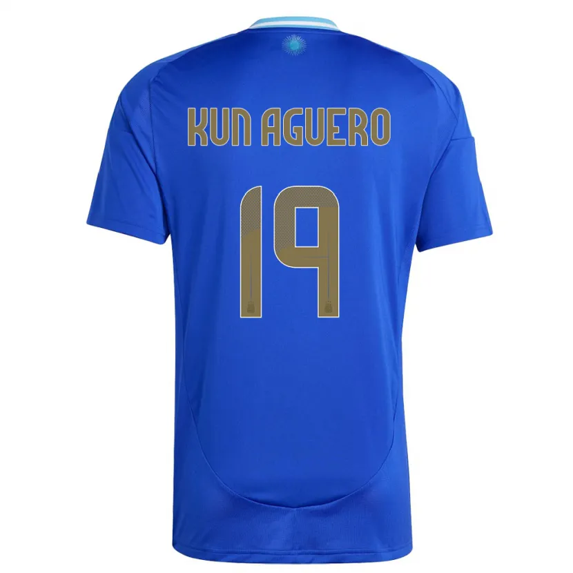 Danxen Barn Argentina Sergio Aguero #19 Blå Bortatröja Matchtröjor 24-26 Tröjor T-Tröja
