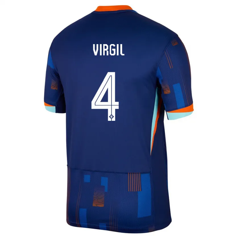 Danxen Barn Nederländerna Virgil Van Dijk #4 Blå Bortatröja Matchtröjor 24-26 Tröjor T-Tröja