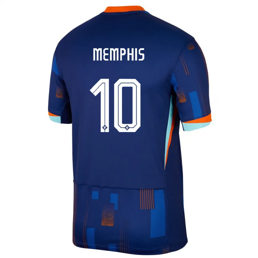 Danxen Barn Nederländerna Memphis Depay #10 Blå Bortatröja Matchtröjor 24-26 Tröjor T-Tröja