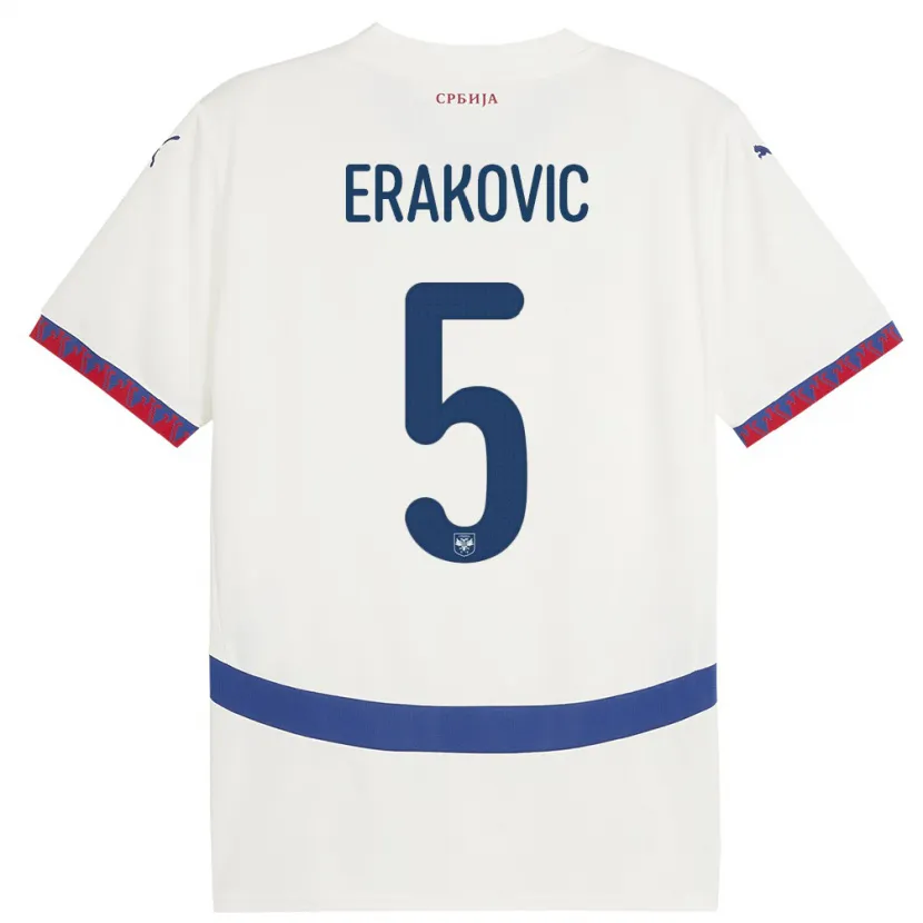 Danxen Barn Serbien Strahinja Erakovic #5 Vit Bortatröja Matchtröjor 24-26 Tröjor T-Tröja