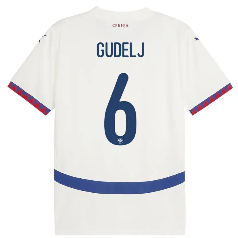 Danxen Barn Serbien Nemanja Gudelj #6 Vit Bortatröja Matchtröjor 24-26 Tröjor T-Tröja