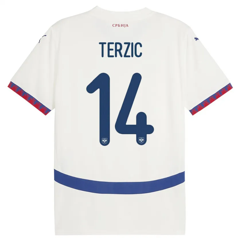 Danxen Barn Serbien Aleksa Terzic #14 Vit Bortatröja Matchtröjor 24-26 Tröjor T-Tröja