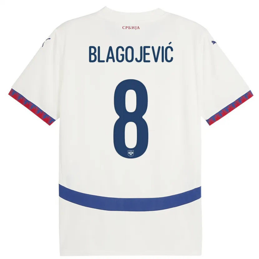 Danxen Barn Serbien Dina Blagojevic #8 Vit Bortatröja Matchtröjor 24-26 Tröjor T-Tröja