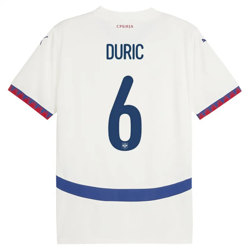 Danxen Barn Serbien Andrej Duric #6 Vit Bortatröja Matchtröjor 24-26 Tröjor T-Tröja