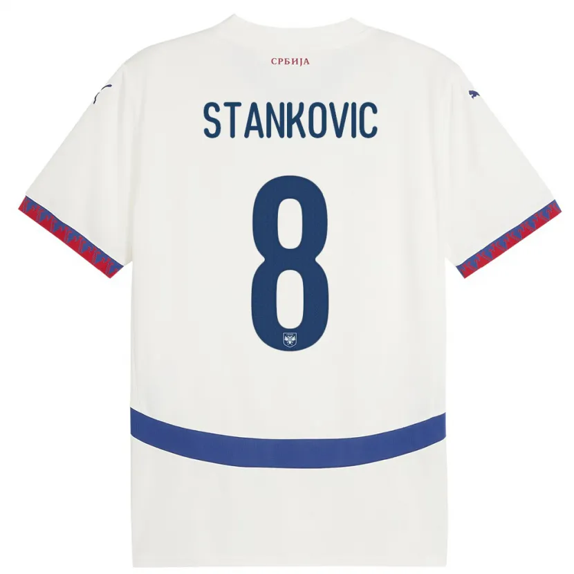 Danxen Barn Serbien Nikola Stankovic #8 Vit Bortatröja Matchtröjor 24-26 Tröjor T-Tröja
