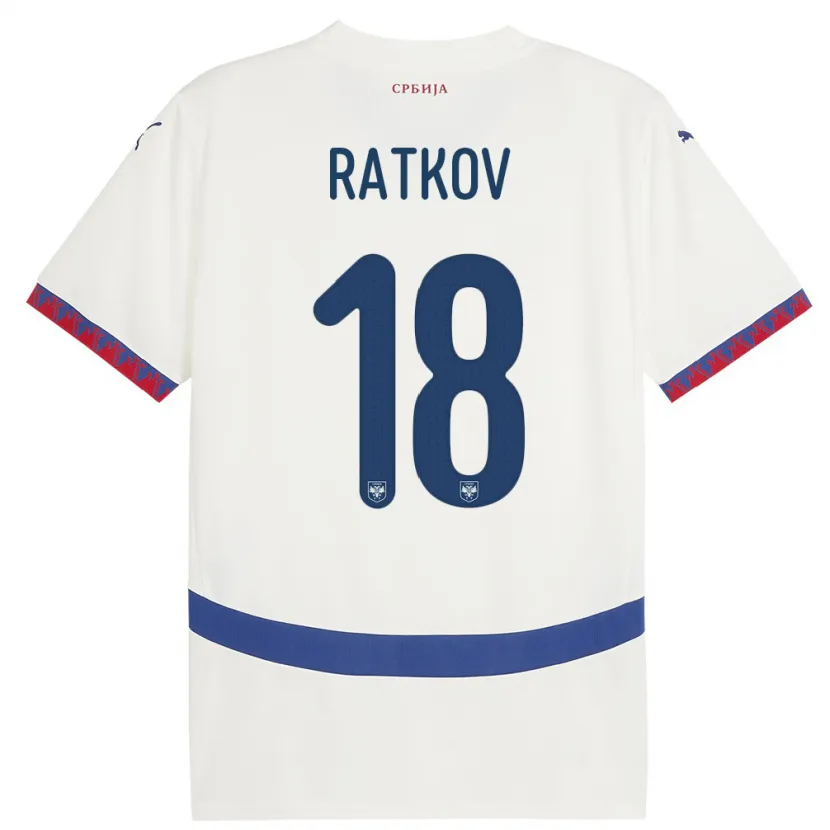Danxen Barn Serbien Petar Ratkov #18 Vit Bortatröja Matchtröjor 24-26 Tröjor T-Tröja