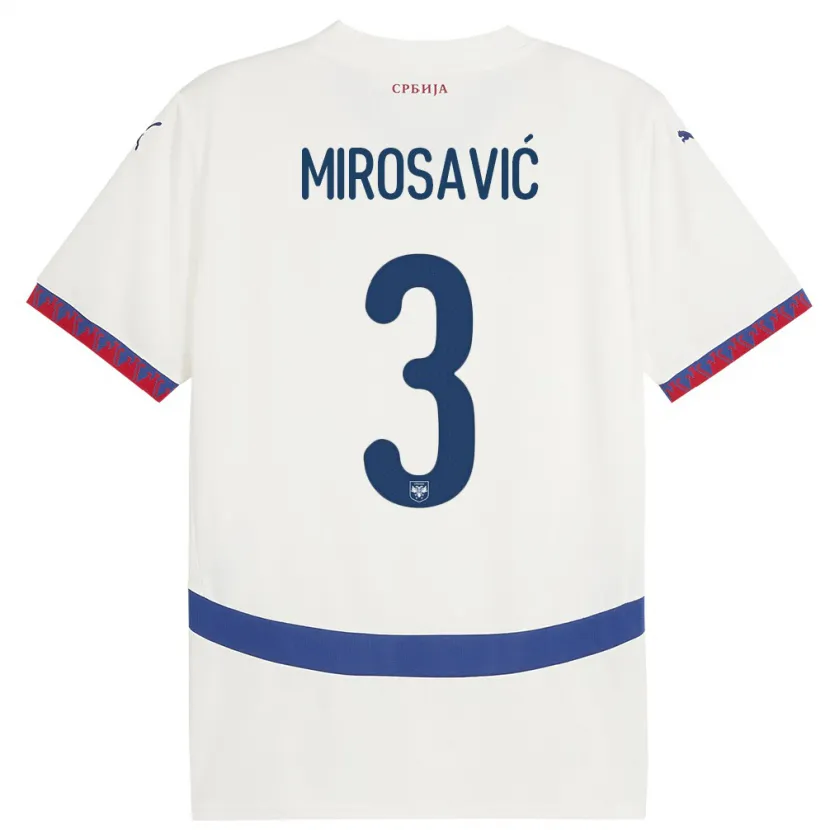 Danxen Barn Serbien Veljko Mirosavic #3 Vit Bortatröja Matchtröjor 24-26 Tröjor T-Tröja